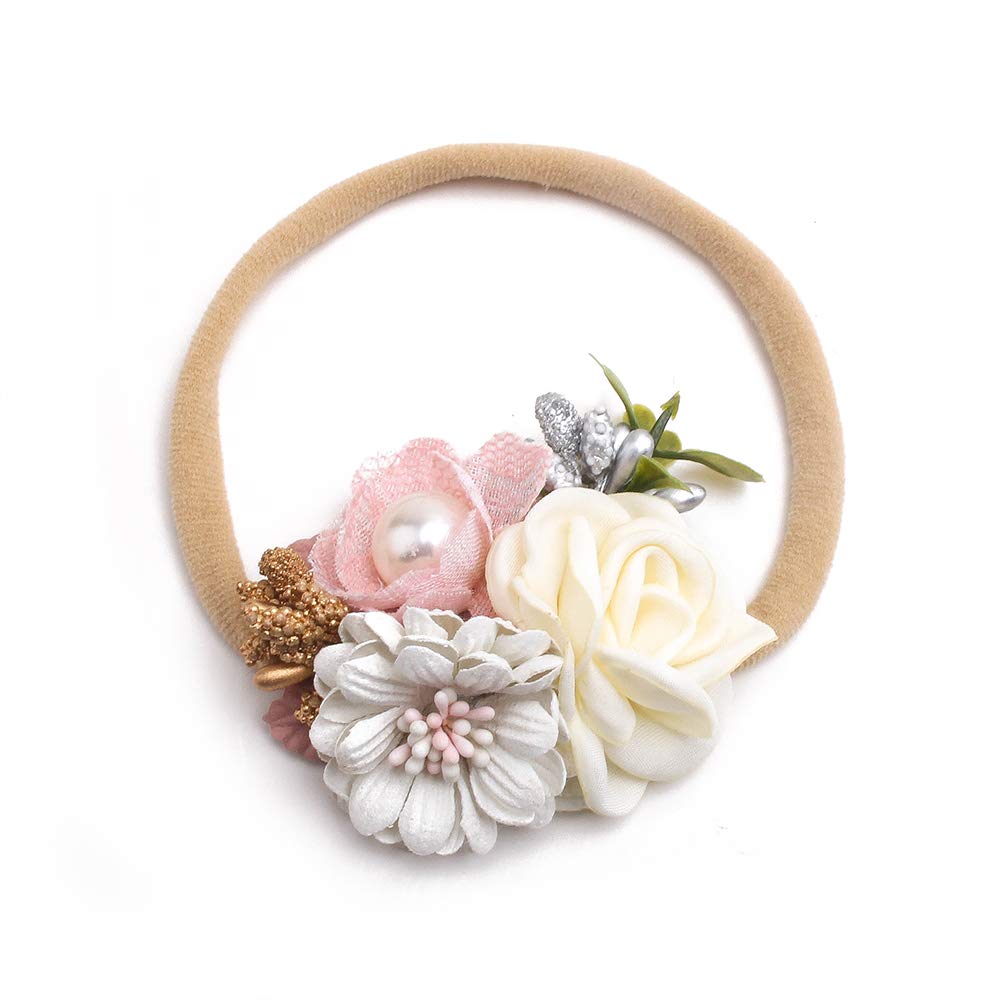 Cherrboll baby flower headband peach — soft, elastic design reduces slipping during playtime.