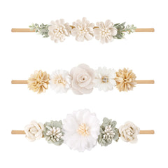 Cherrboll pink floral headband for newborns with soft nylon and gentle fit.