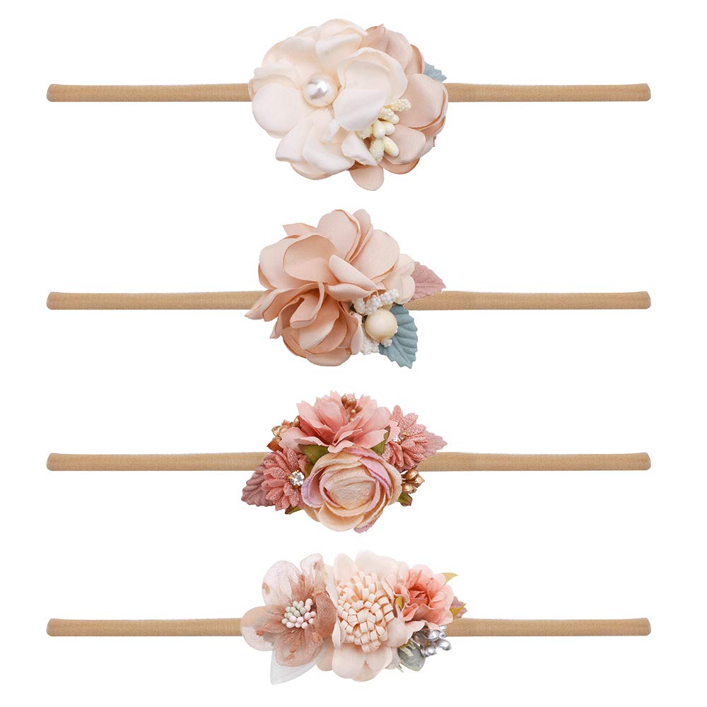 Cherrboll pink flower headband for newborns, ultra soft nylon for gentle wear.