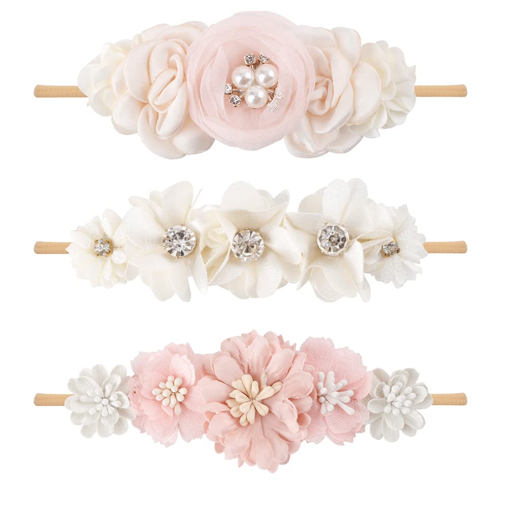 Cherrboll baby flower headbands set featuring soft nylon for delicate newborn skin.