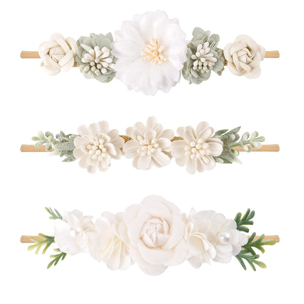 Cherrboll baby flower headbands set in pastel colors, soft and comfortable for newborns.