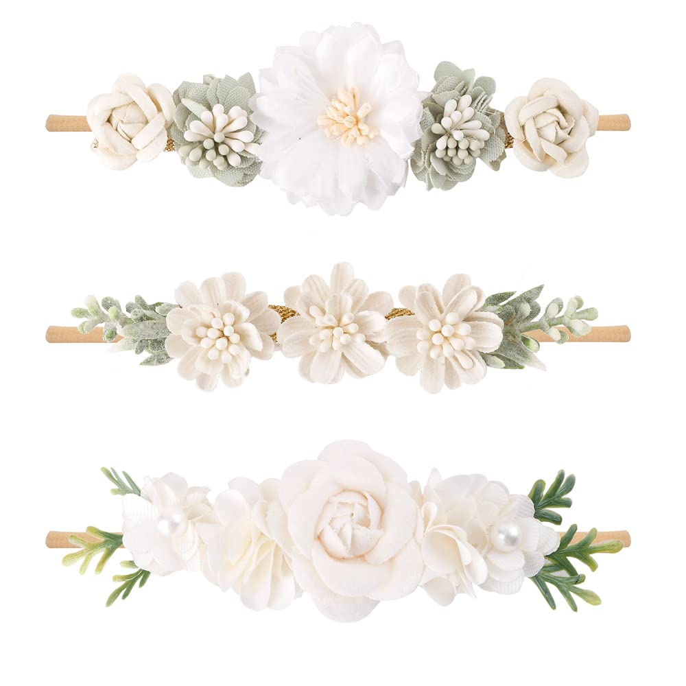 Cherrboll baby flower headbands set in pastel colors, soft and comfortable for newborns.