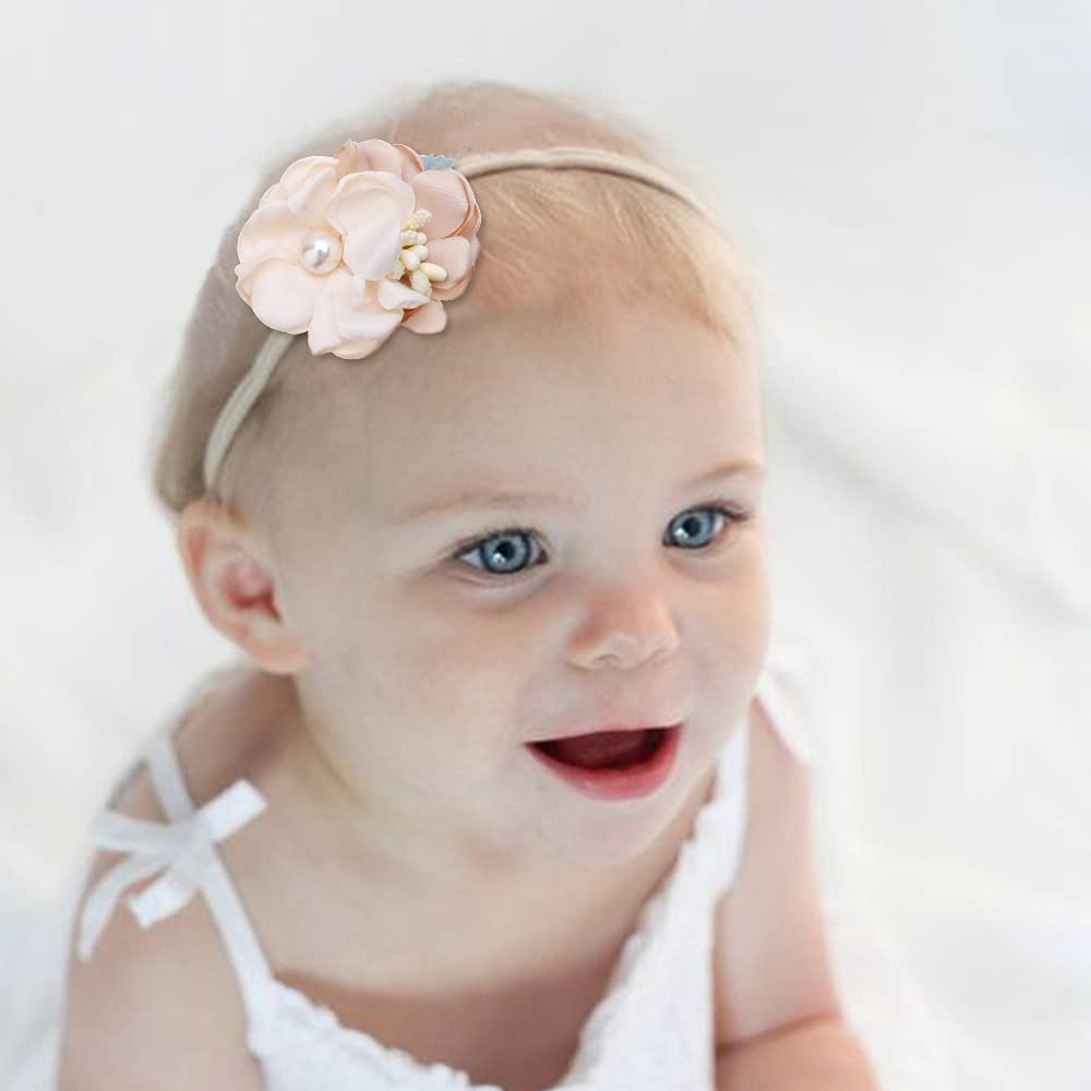 Cherrboll sky blue flower headband, extra elastic fit for toddlers.