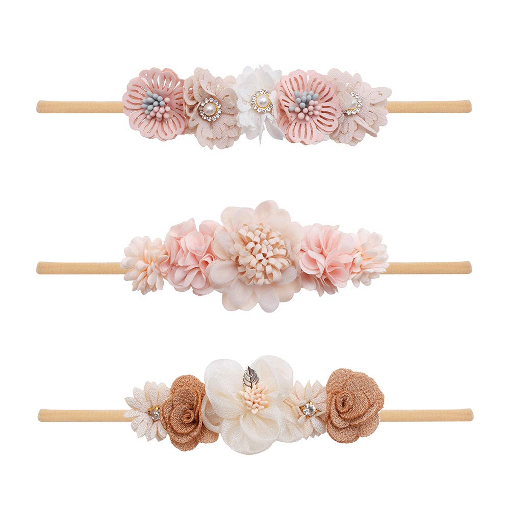 Cherrboll baby flower headbands in soft nylon for gentle daily wear.