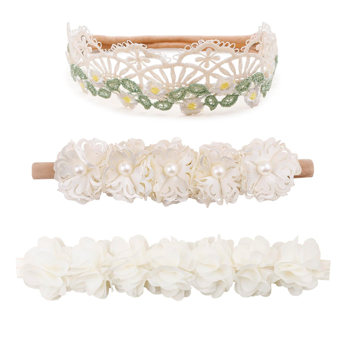 Cherrboll flower headbands set in bright colors for newborn photo shoots