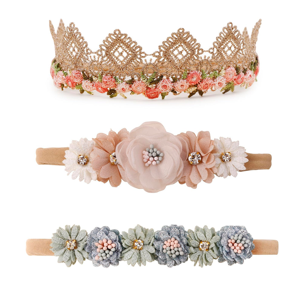 Cherrboll headbands with flowers set for newborn photo-ready styling