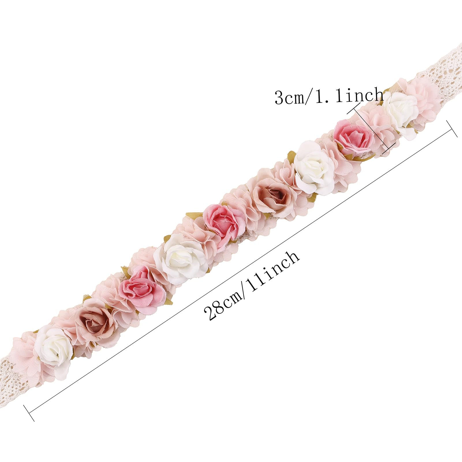 Cherrboll baby headband close-up shows delicate flower detail for photos.