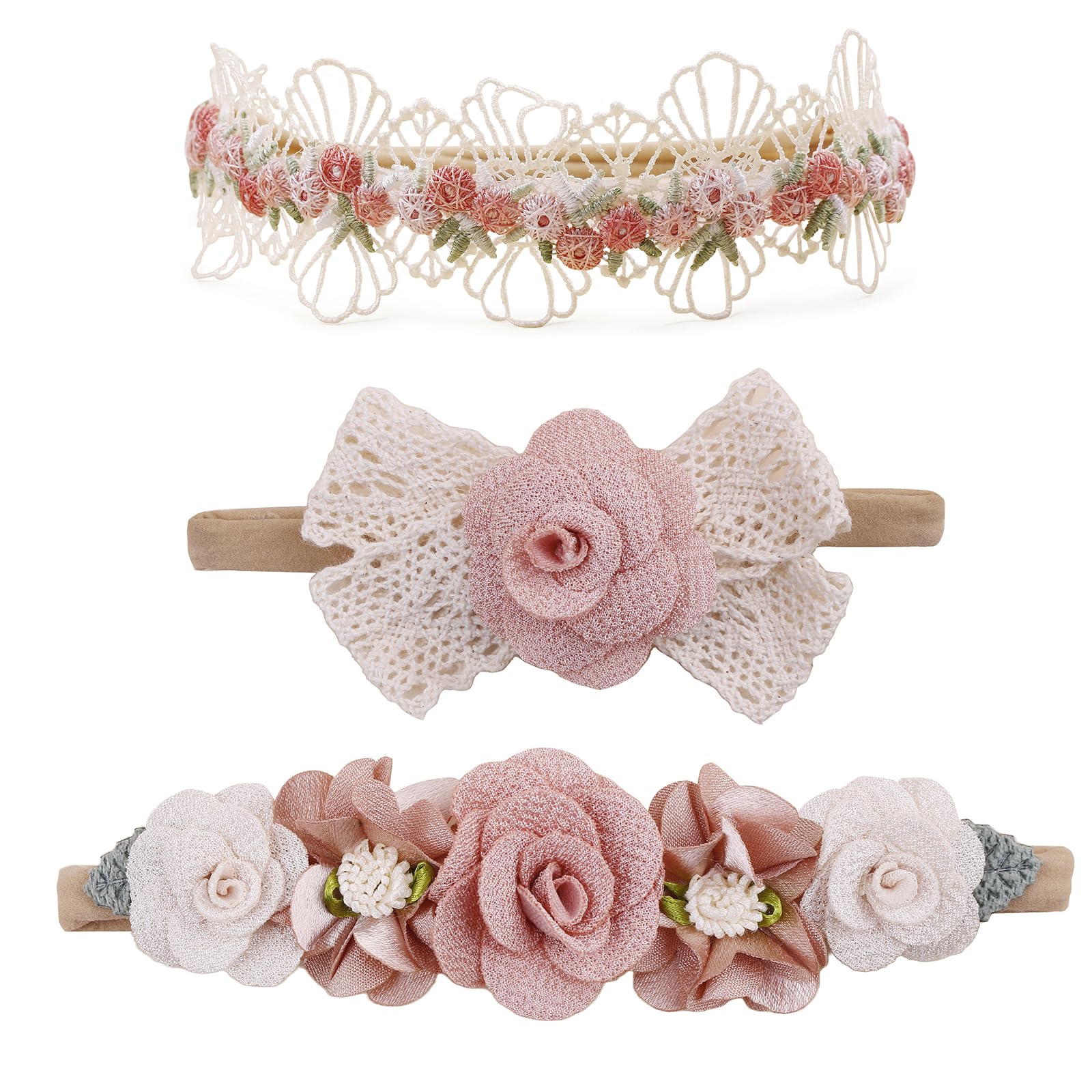 Cherrboll floral nylon headbands offer soft comfort for newborns.