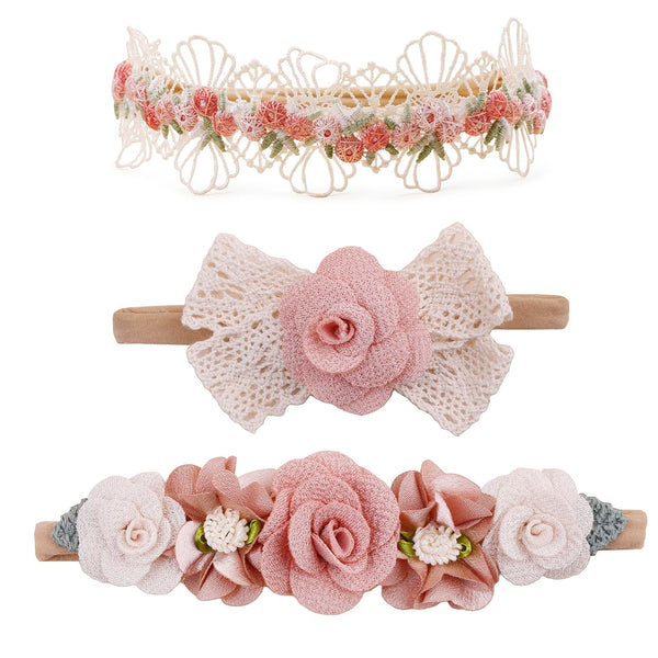 Cherrboll floral nylon headbands offer soft comfort for newborns.