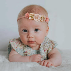 Cherrboll mint-green flower headband, stretchy design grows with baby