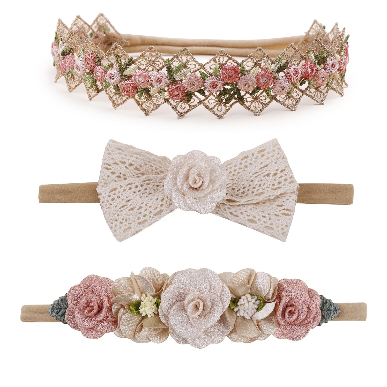 Cherrboll floral baby headband in pink, soft nylon ideal for newborn photos