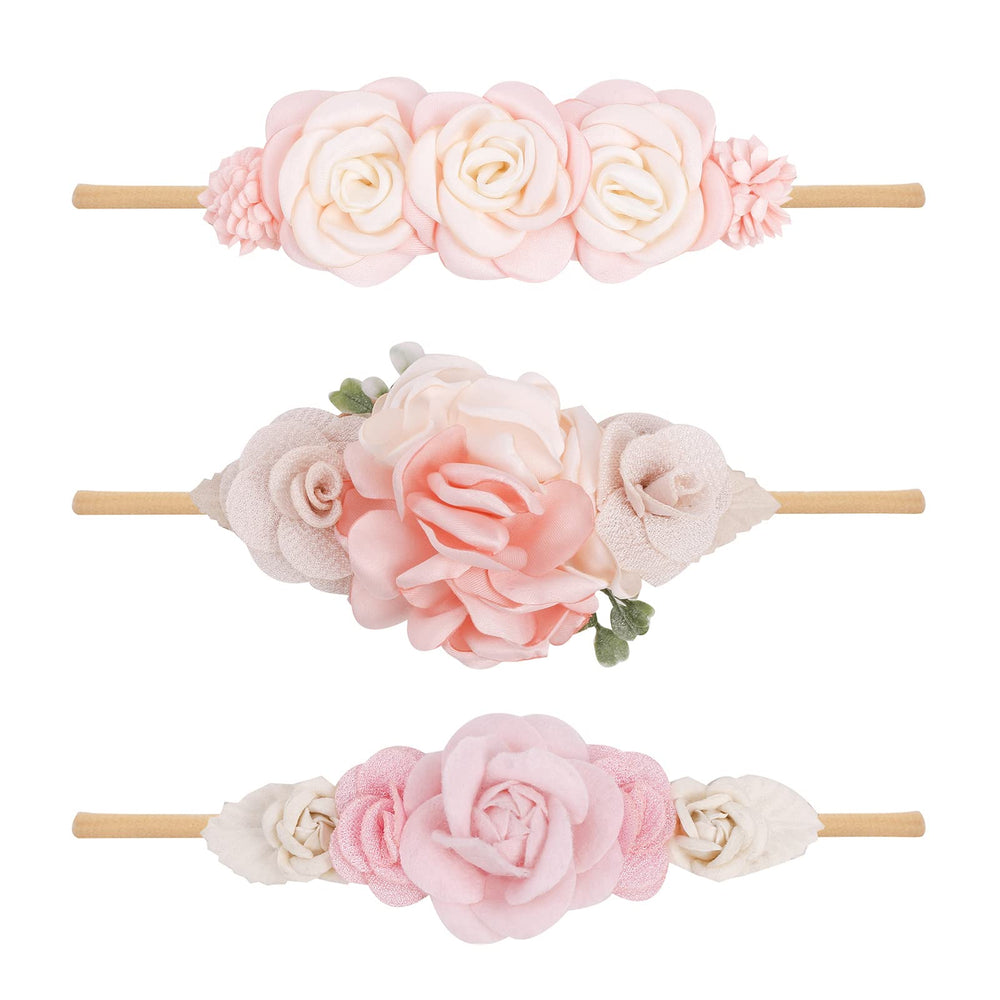 Cherrboll flower headbands set in soft nylon for newborns and toddlers.