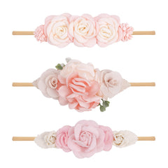 Cherrboll flower headbands set in soft nylon for newborns and toddlers.