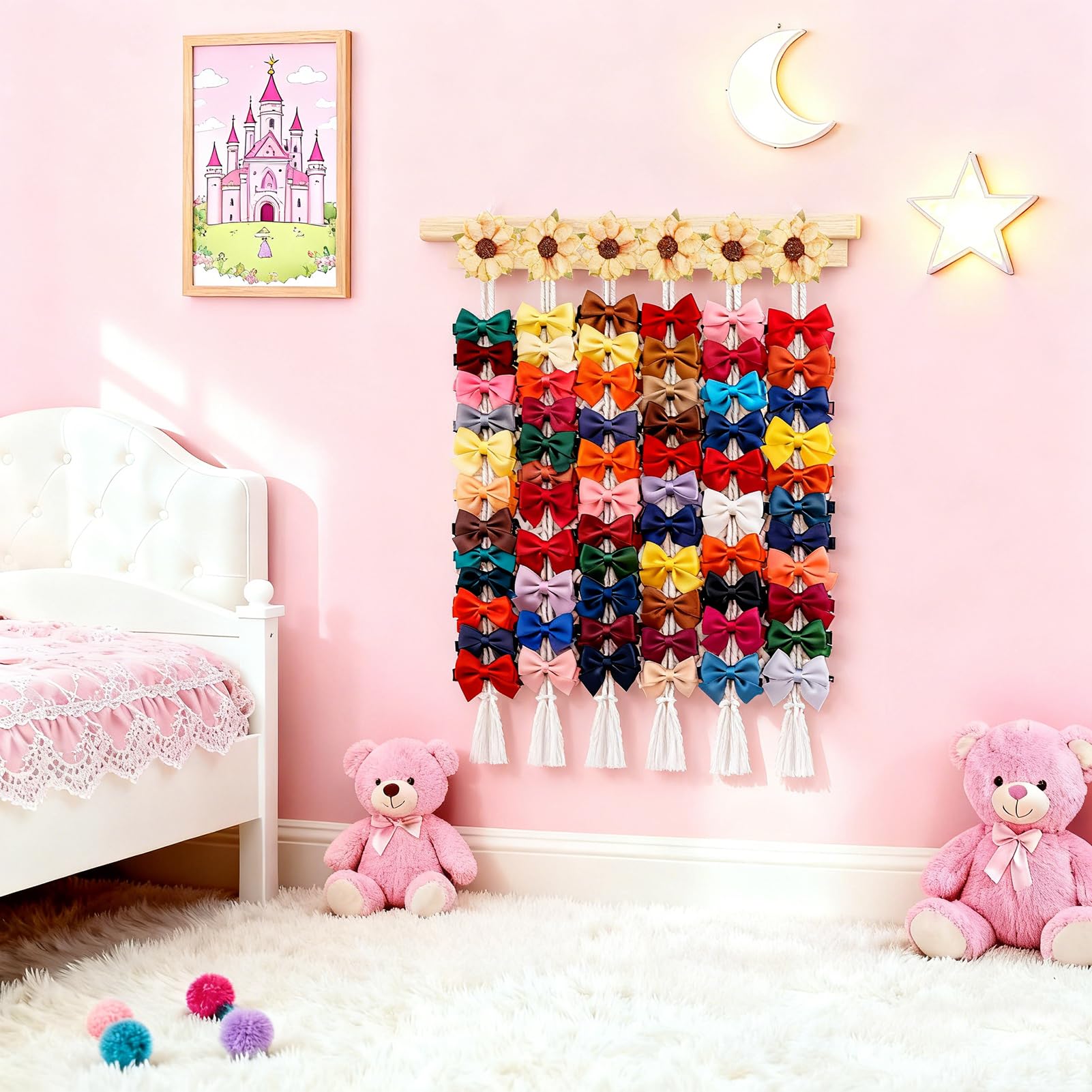 Cherrboll bows display set presents clips neatly for quick selection.