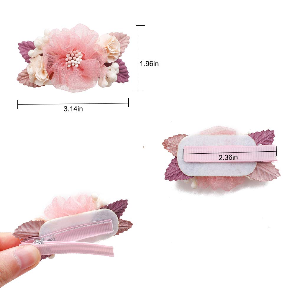 Cherrboll flower hair clip set back view: durable alligator clip with ribbon.