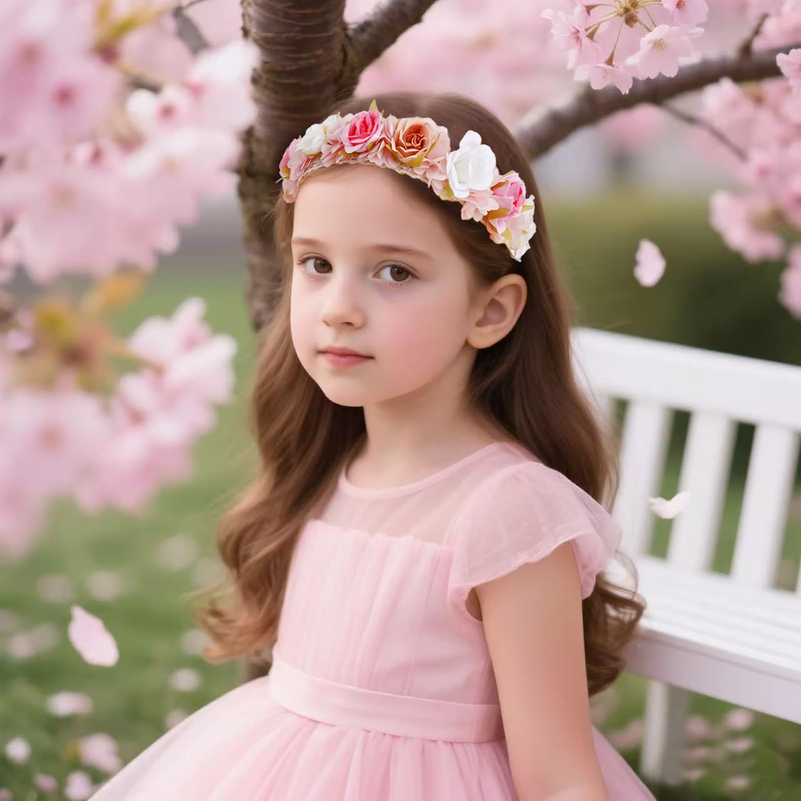 Cherrboll flower headband with elastic adjustable band for a secure fit.