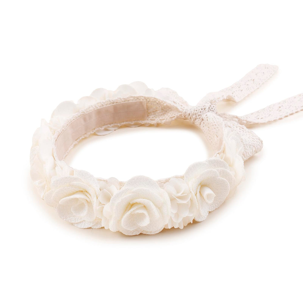 Cherrboll flower headband with soft cotton lace for gentle baby comfort.