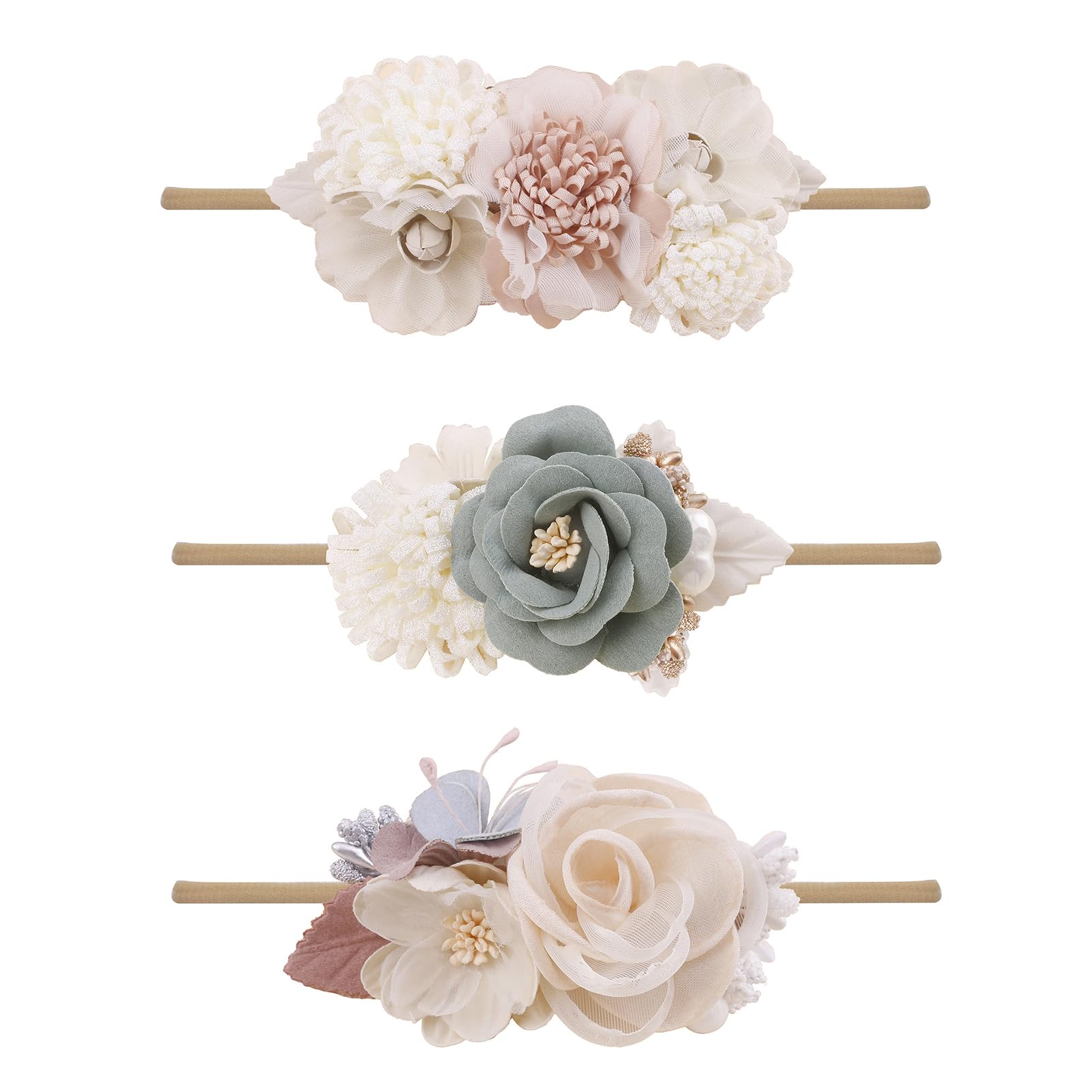 Cherrboll 3pc flower headbands set provides versatile colors for baby outfits.