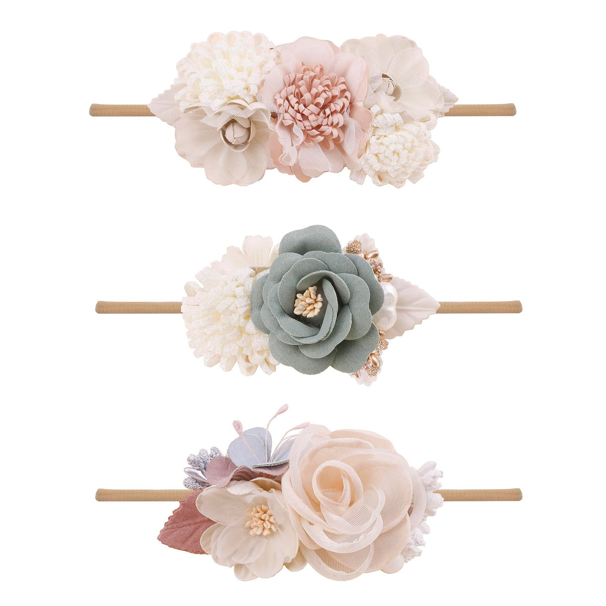 Cherrboll 3pc flower headbands set provides versatile colors for baby outfits.