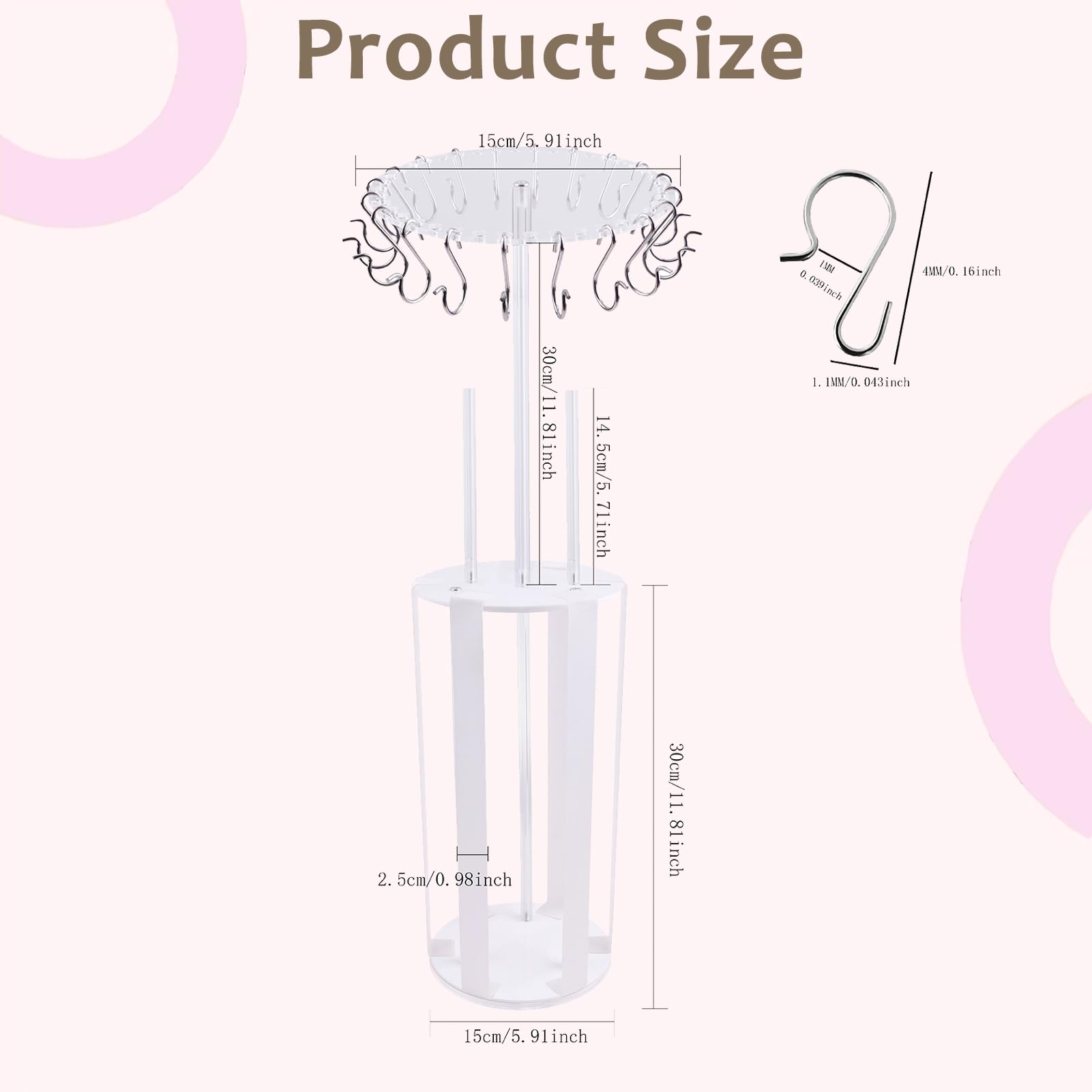 Cherrboll hair accessory rack with hooks stores scrunchies