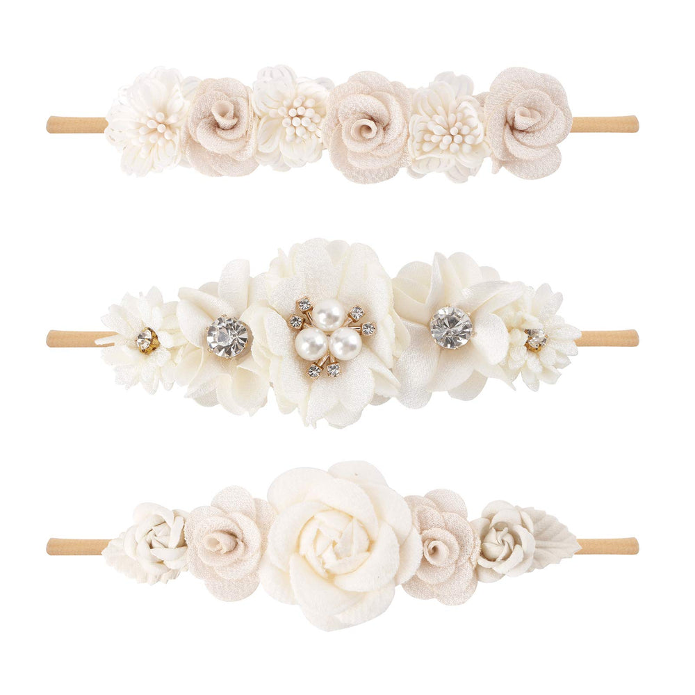 cherrboll floral headband set on soft nylon, gentle on delicate baby skin
