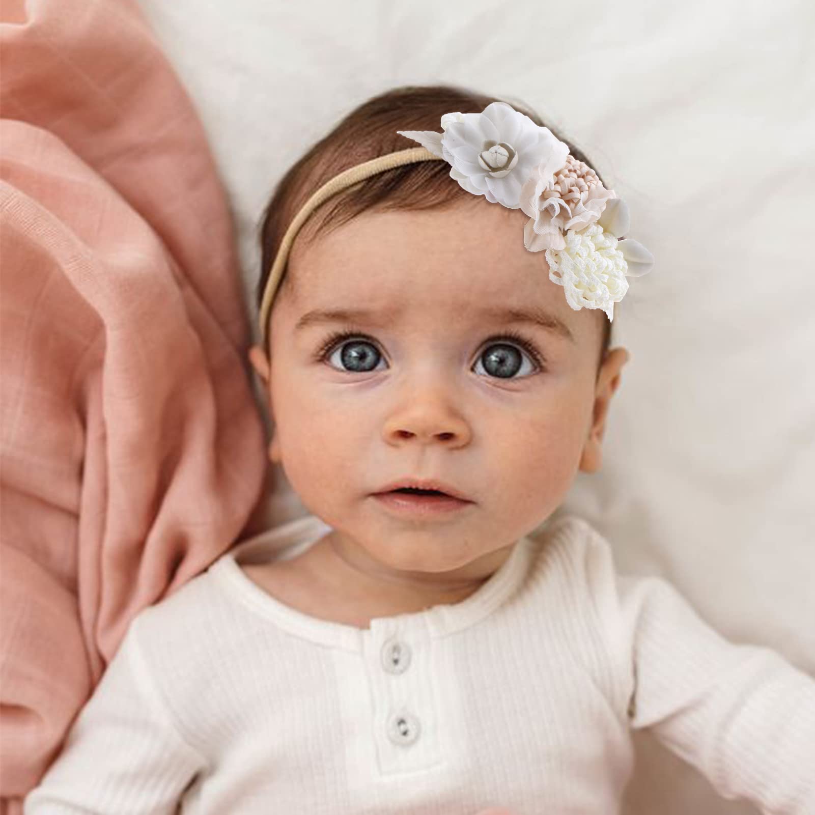 Toddler wearing Cherrboll headband with elastic stretch for growing comfort.