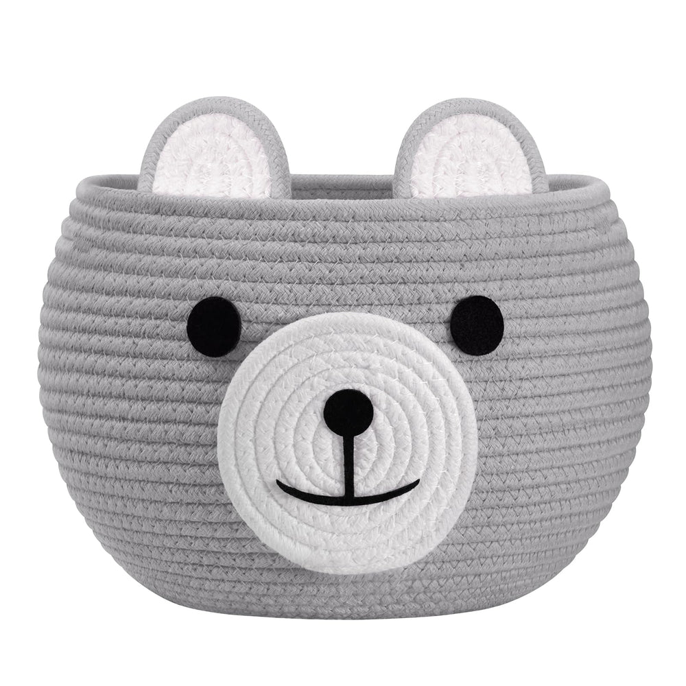 CherryNow bear basket for nursery, stores toys and baby essentials with soft cotton comfort.