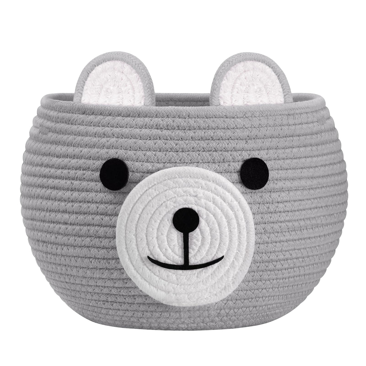 CherryNow bear basket for nursery, stores toys and baby essentials with soft cotton comfort.