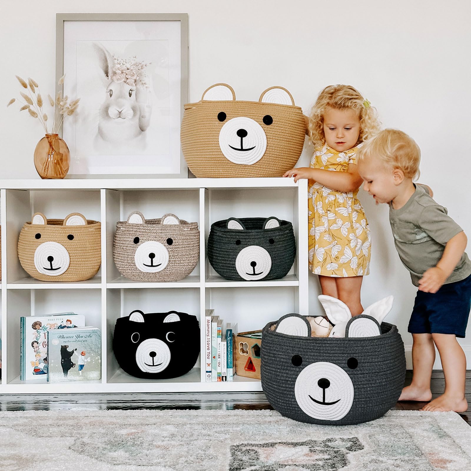 CherryNow cotton rope bear basket with soft texture for toy organization