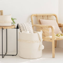 CherryNow extra large rope basket, side view, sturdy storage for living spaces.