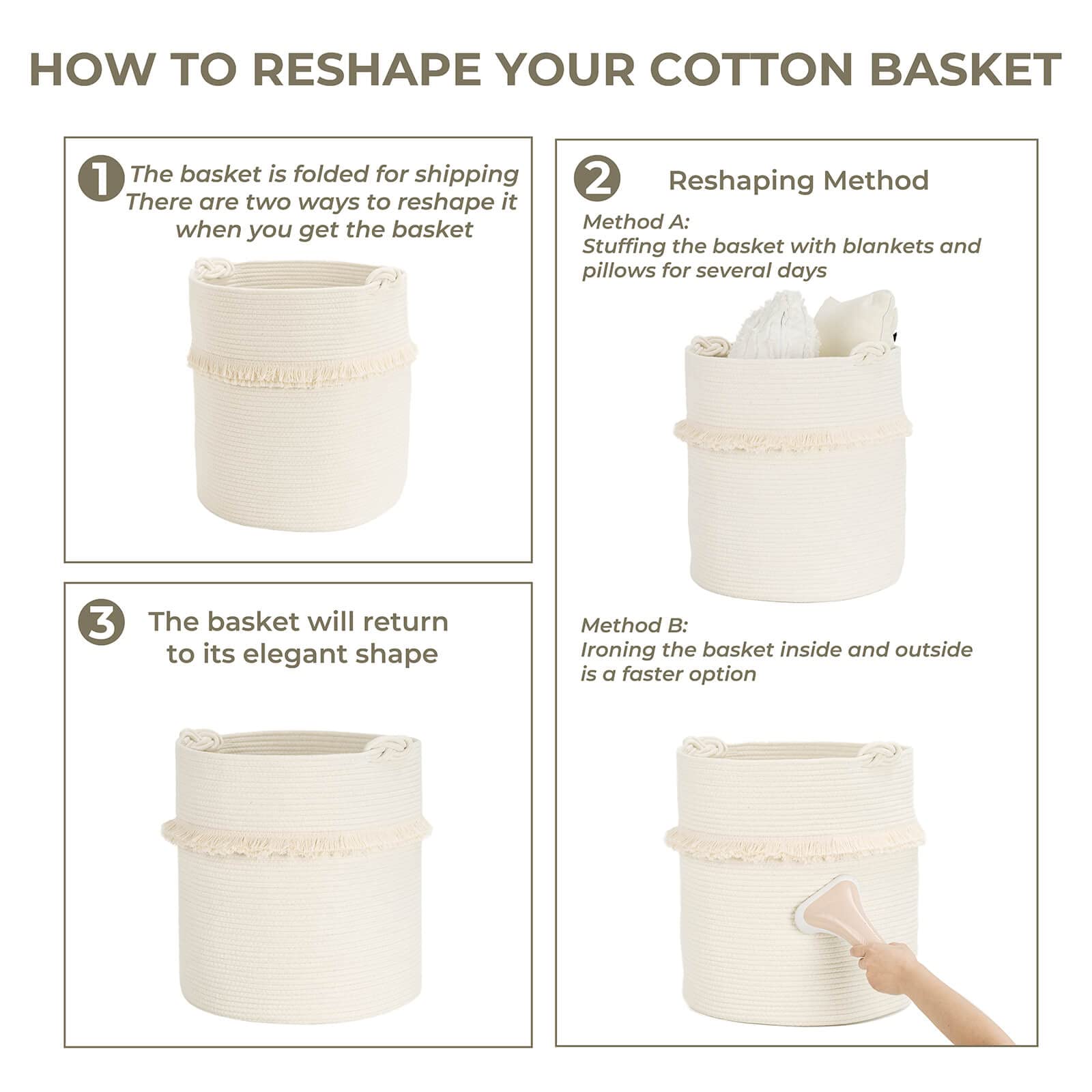 CherryNow off-white rope basket in living room setting for organizers.