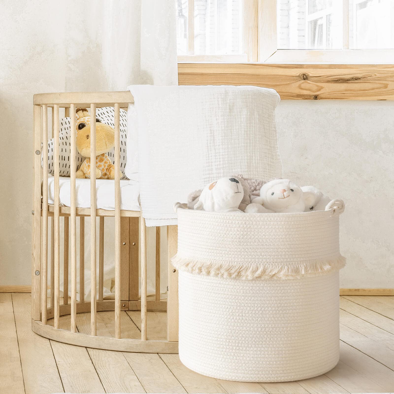 CherryNow rope basket in bedroom, ideal for soft items and linens.