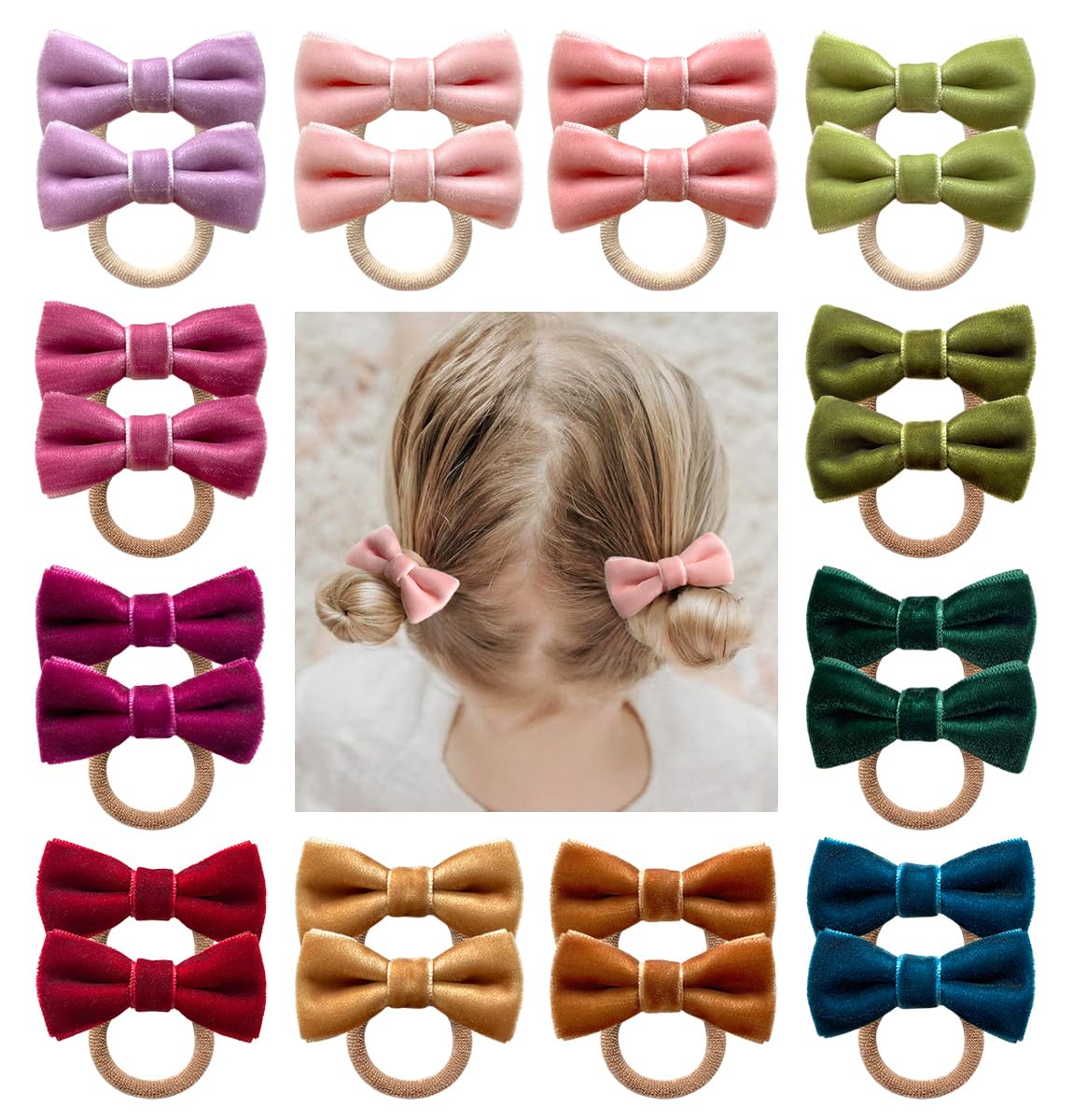 Cherssy velvet baby bow in pink with secure 2-inch size for everyday toddlers.