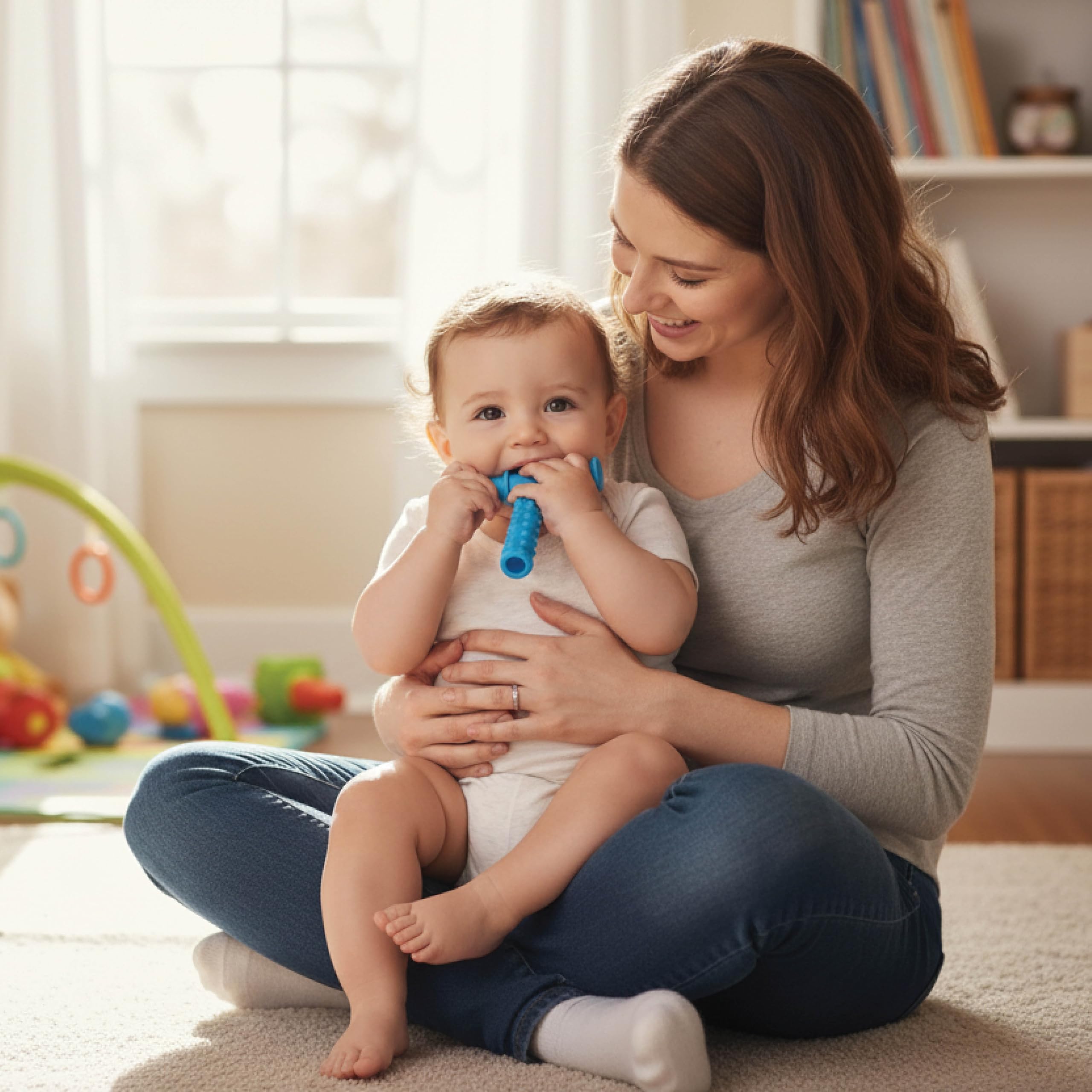 Blue large Chewy Tubes offer firm chew support for jaw muscle engagement and sensory exploration.