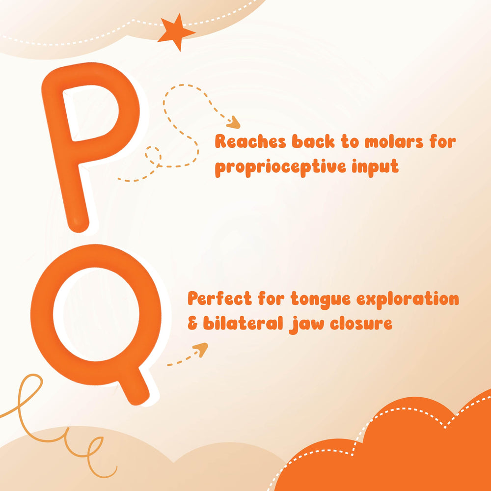 Chewy Tubes Q’ extension supports tongue exploration for sensory engagement.