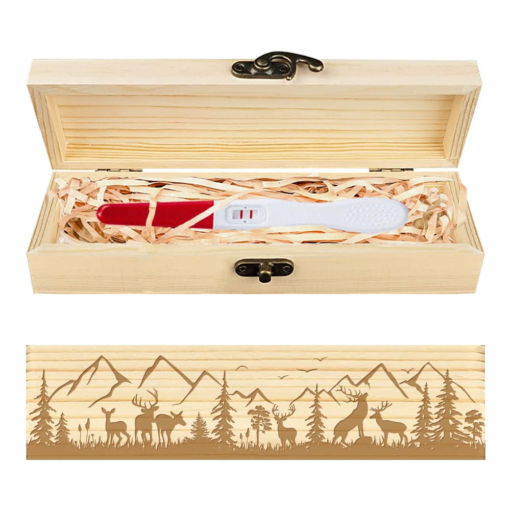 CHGCRAFT Pregnancy Test Keepsake Box with forest and deer engraving for a meaningful pregnancy reveal.