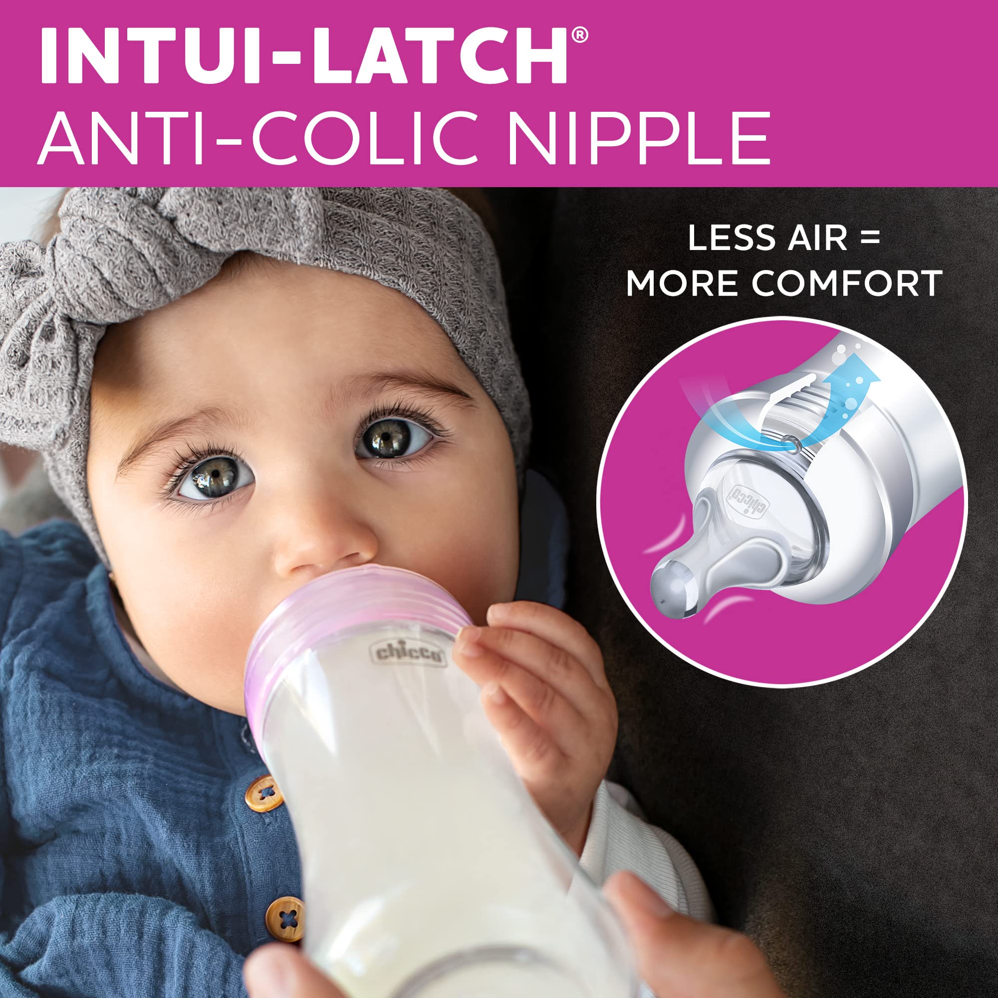 Chicco Duo Intui-Latch nipple supports natural latch and comfort.