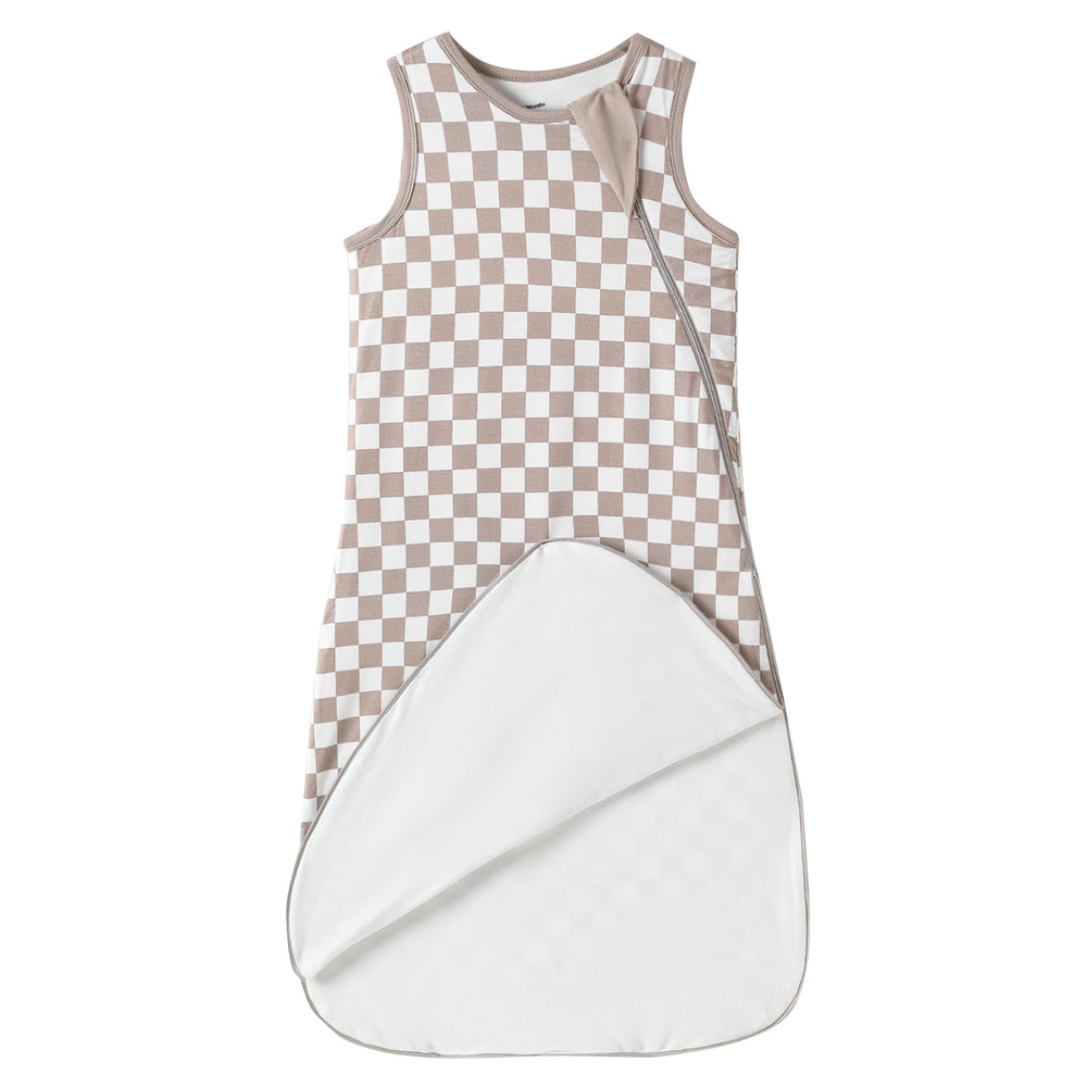 Chichoo rayon sleep sack checkered fabric close-up highlighting soft, breathable bamboo material.