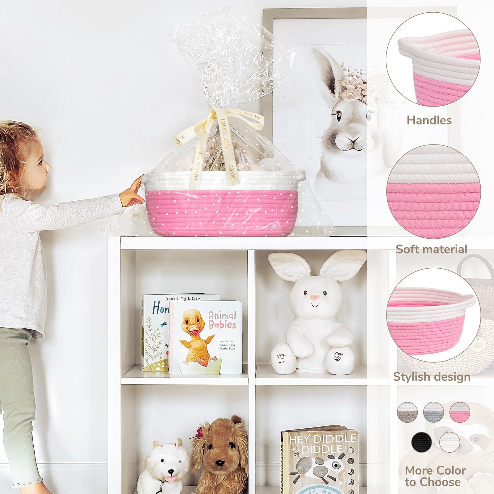CHICVITA baby gift basket with diapers, neatly organized for nursery use.