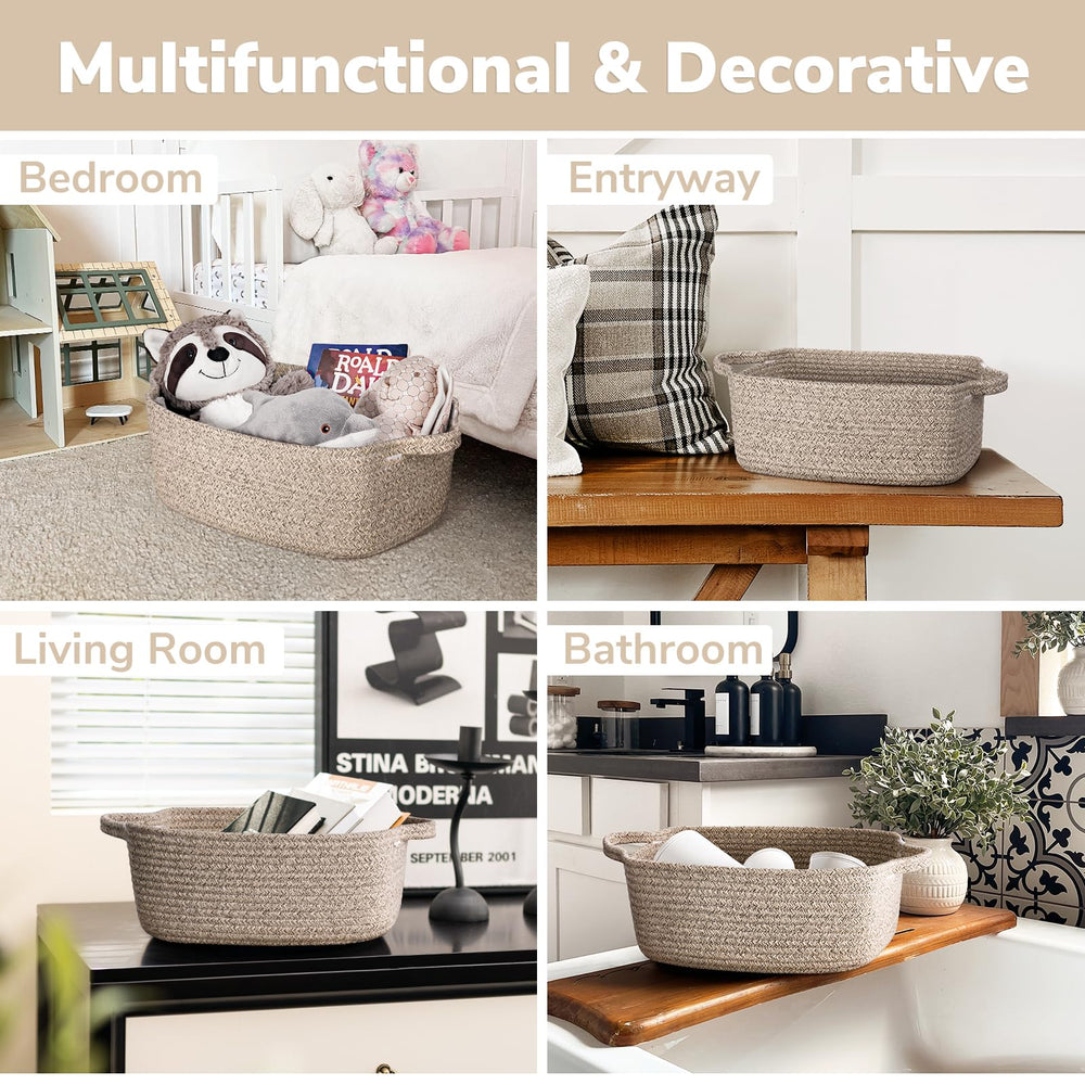 CHICVITA bedroom dressing space organizer basket neatly holds books and accessories.