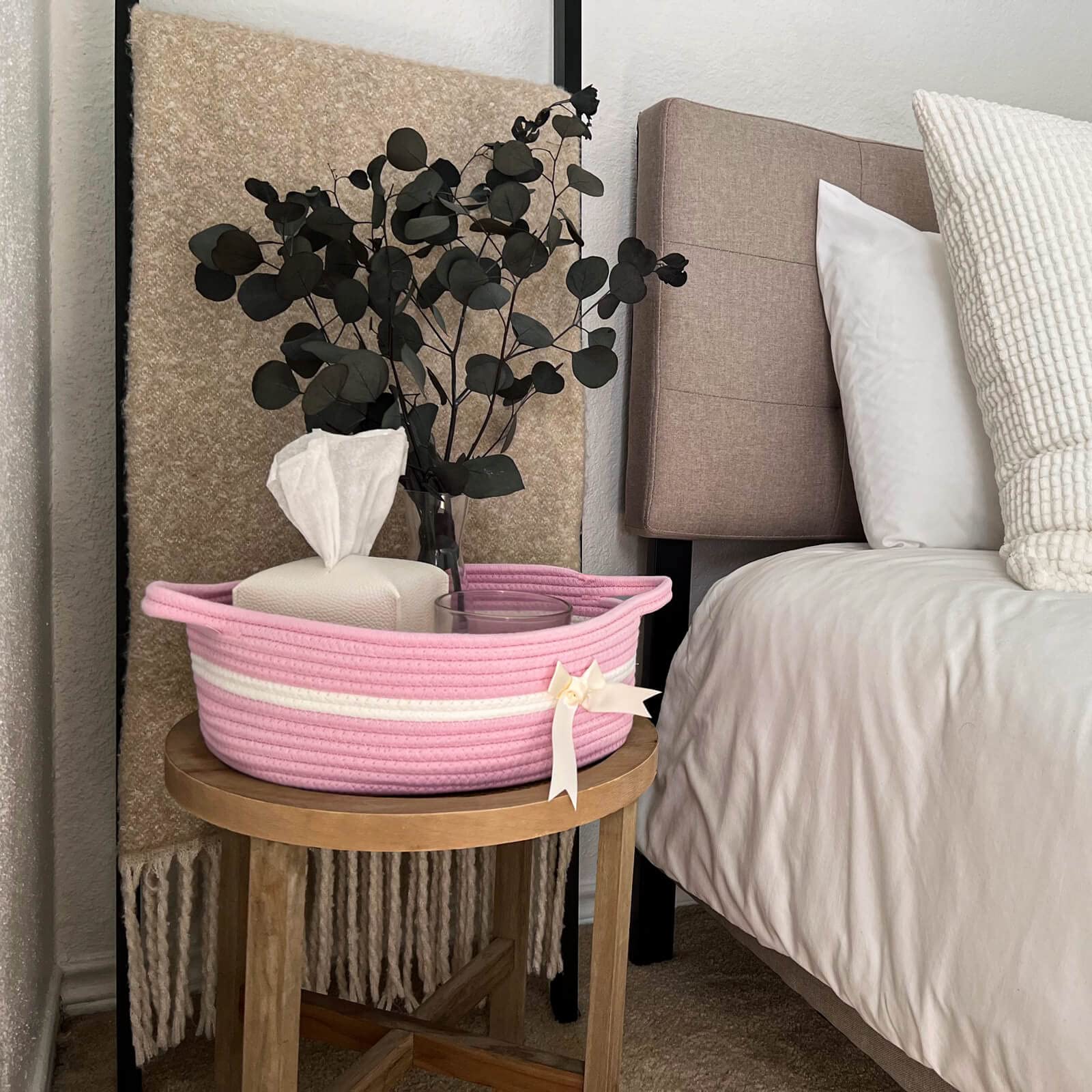 CHICVITA diaper and towel organizer basket blends soft rope charm with practical storage.