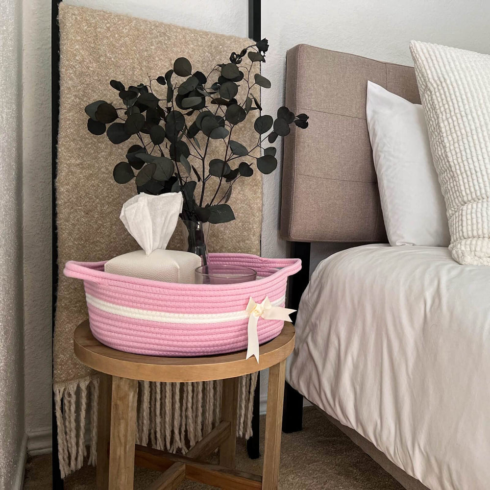 CHICVITA diaper and towel organizer basket blends soft rope charm with practical storage.
