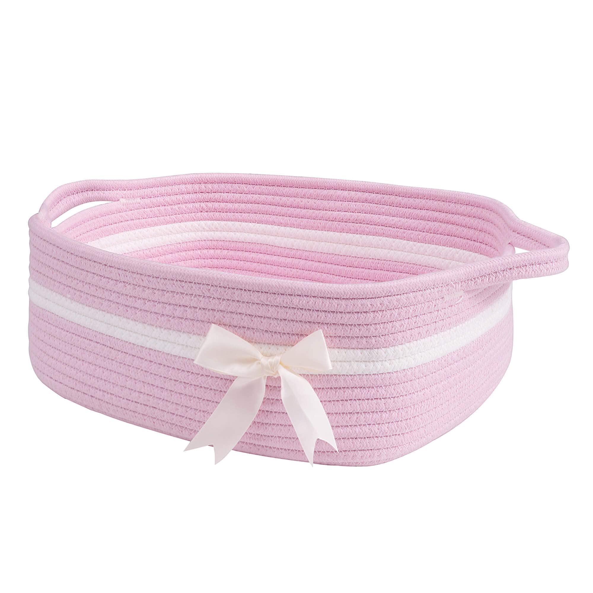CHICVITA pink baby girl gift basket with white bow, ideal for nursery gifts.