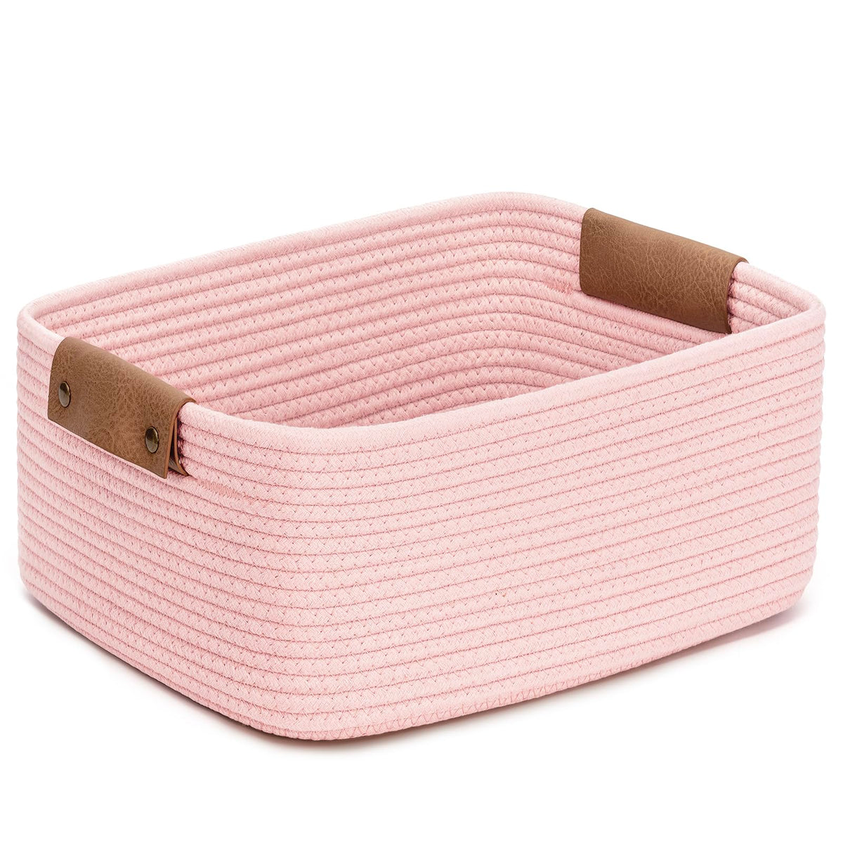 CHICVITA pink storage basket with leather handles for easy carrying and stylish organization
