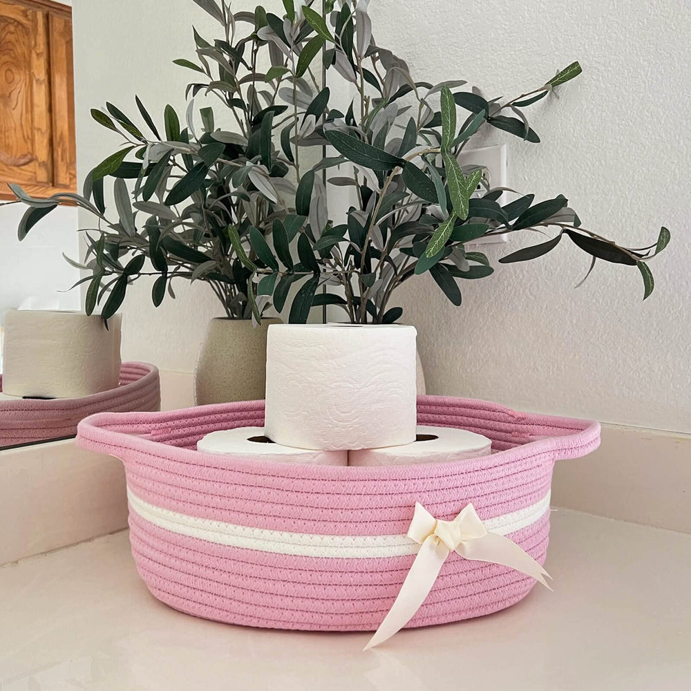 CHICVITA rectangle shelf basket in bathroom setup keeps towels and toiletries tidy.