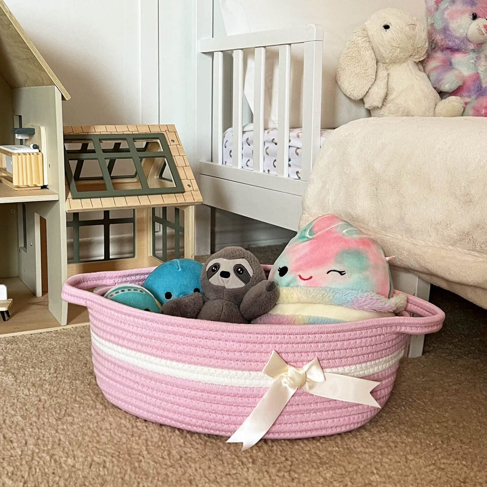 CHICVITA small woven rope basket with sturdy handles for nursery organization.
