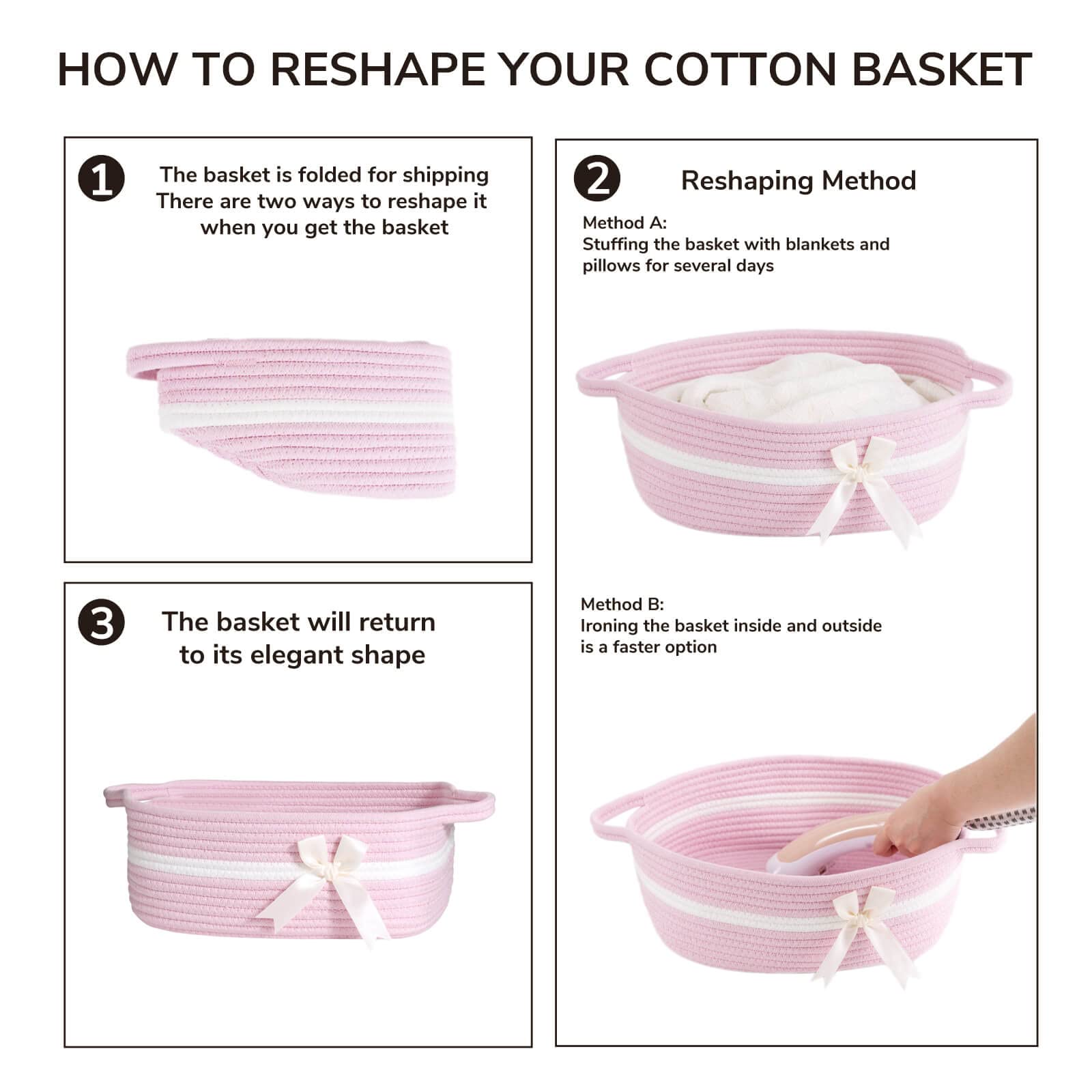 CHICVITA soft rope basket folds flat for storage when not in use.