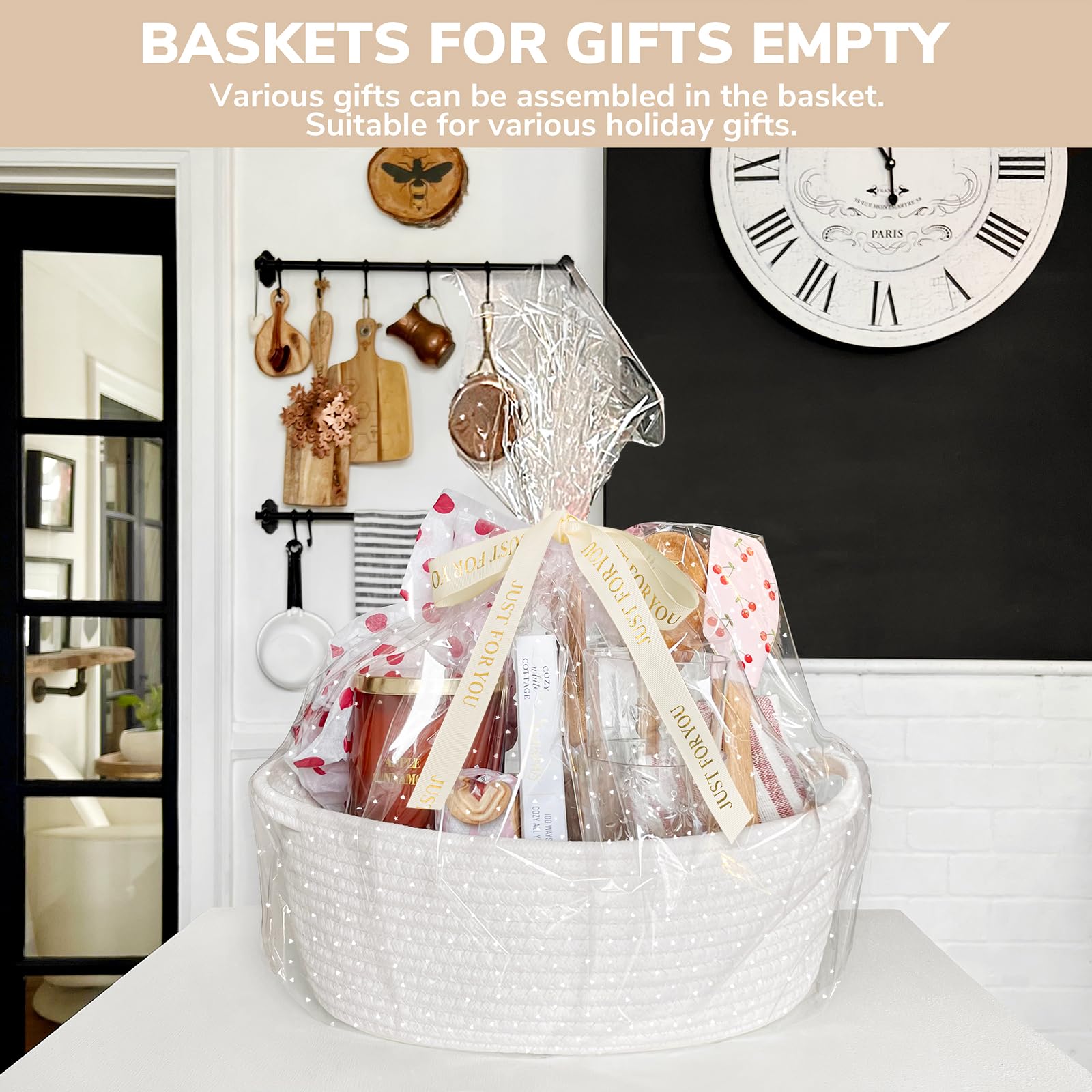 CHICVITA white basket gift set packaging with gift bags and ribbons.
