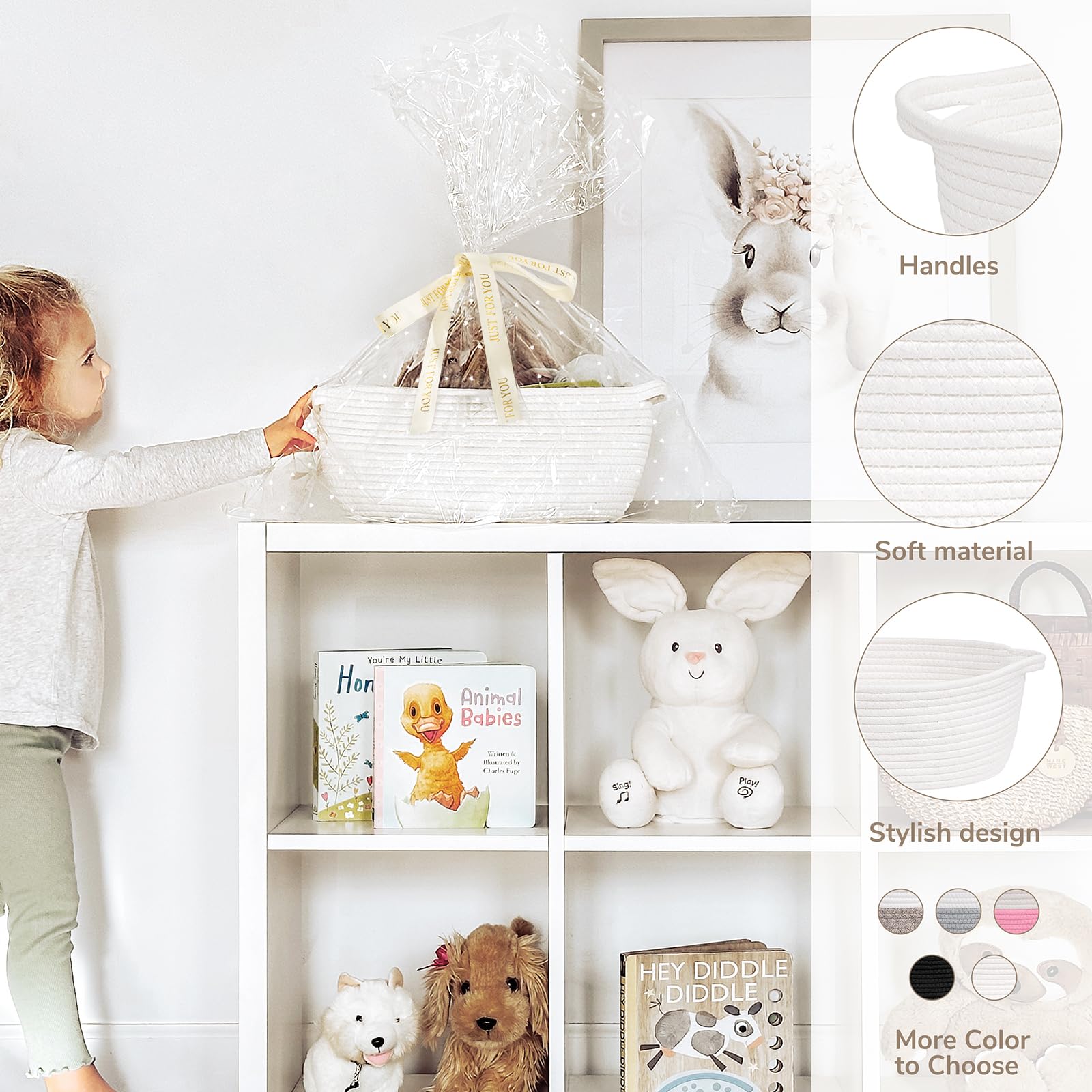 CHICVITA white basket in nursery decor helps organize essentials.