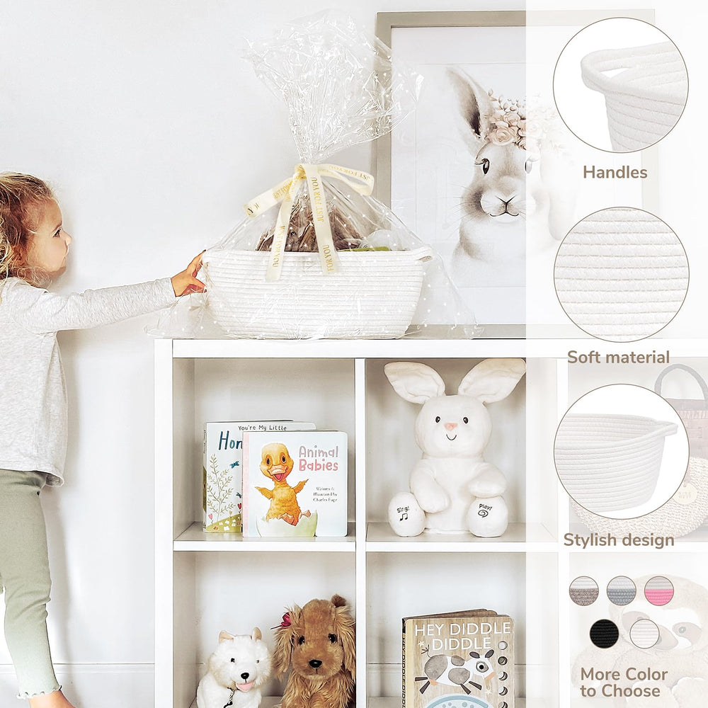 CHICVITA white basket in nursery decor helps organize essentials.